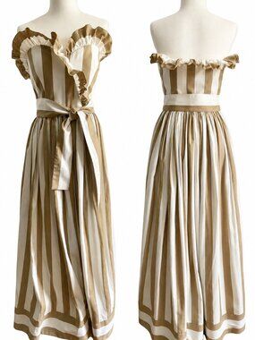 Vintage 70s Albert Capraro Striped Ruffle Maxi Dress Size 8